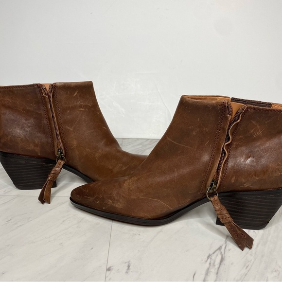 Franco Sarto Spur Brown Leather Bootie 7 1/2 M - Picture 6 of 15
